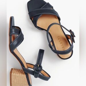 Talbots Siena Rope Heel/Soft Nappa Leather Sandals- navy 7.5